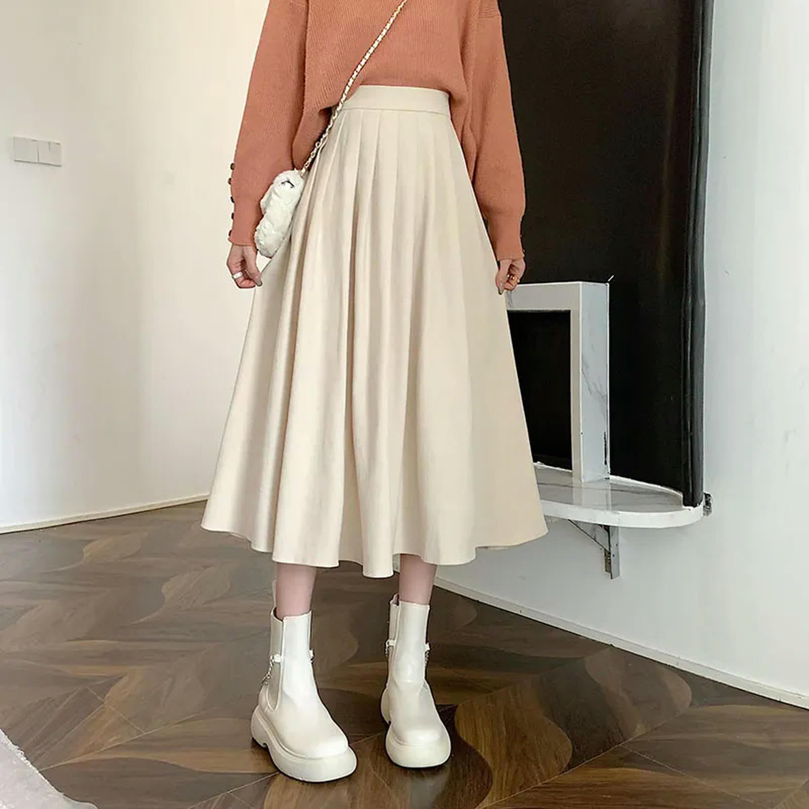 Mdybf Spódnice damskie vintage brązowa plisowana spódnica z wysokim stanem moda damska styl college długa spódnica damska jesień na co dzień spódnice o linii A