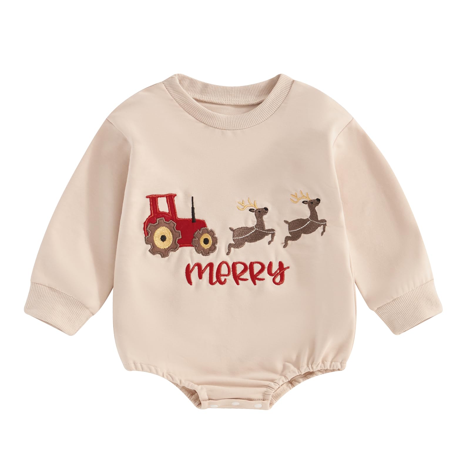 ZAXARRA Newborn Baby My First Christmas Outfit Girl Boy Christmas Clothes Cute Santa Sweatshirt Bubble Romper for Fall Winter(Apricot3,0-3 Months)