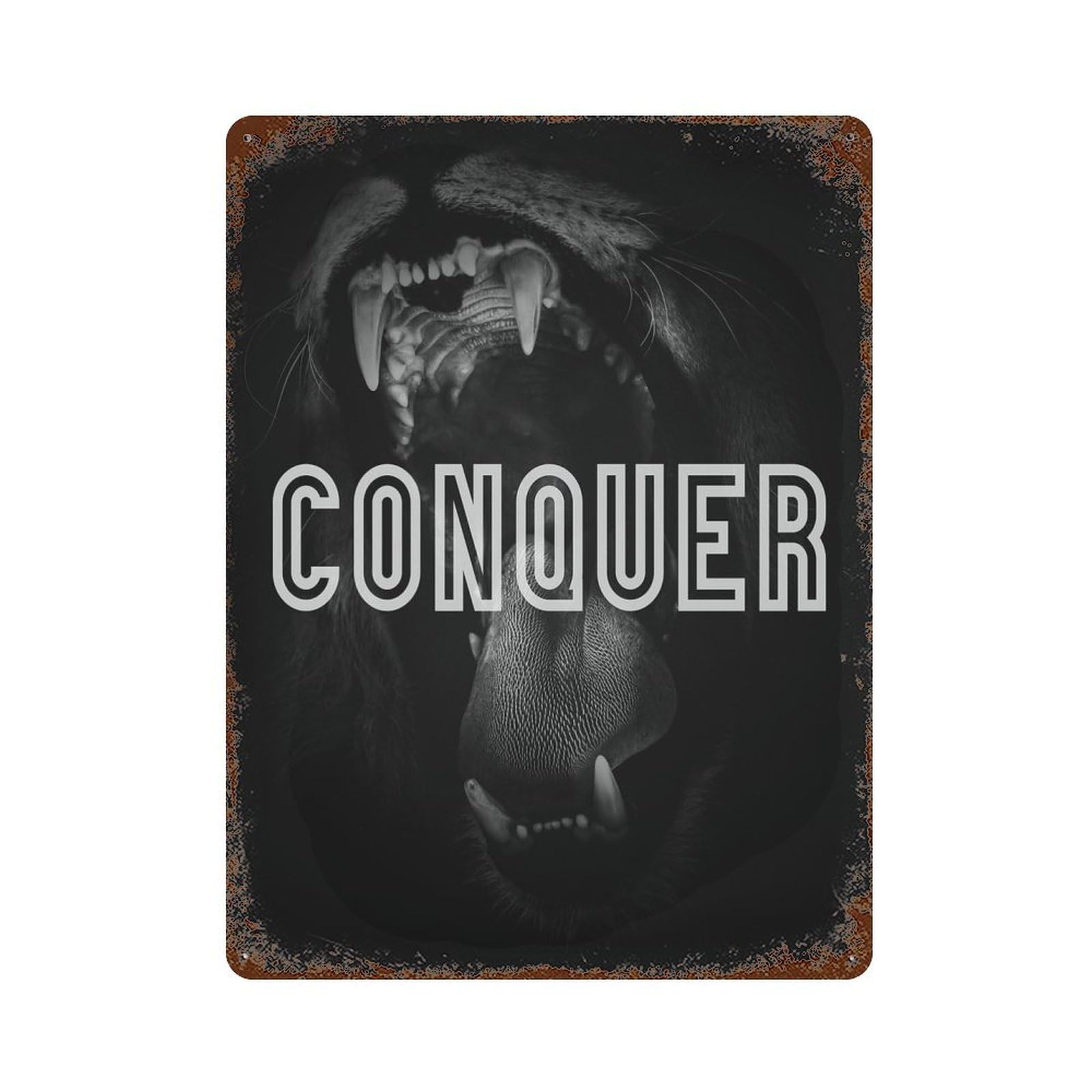 Rust Effect Conquer Rusty Metal Tin Sign 15.7"x11.8", Industrial Home Decor for Living Room, Hallway And Home Decor