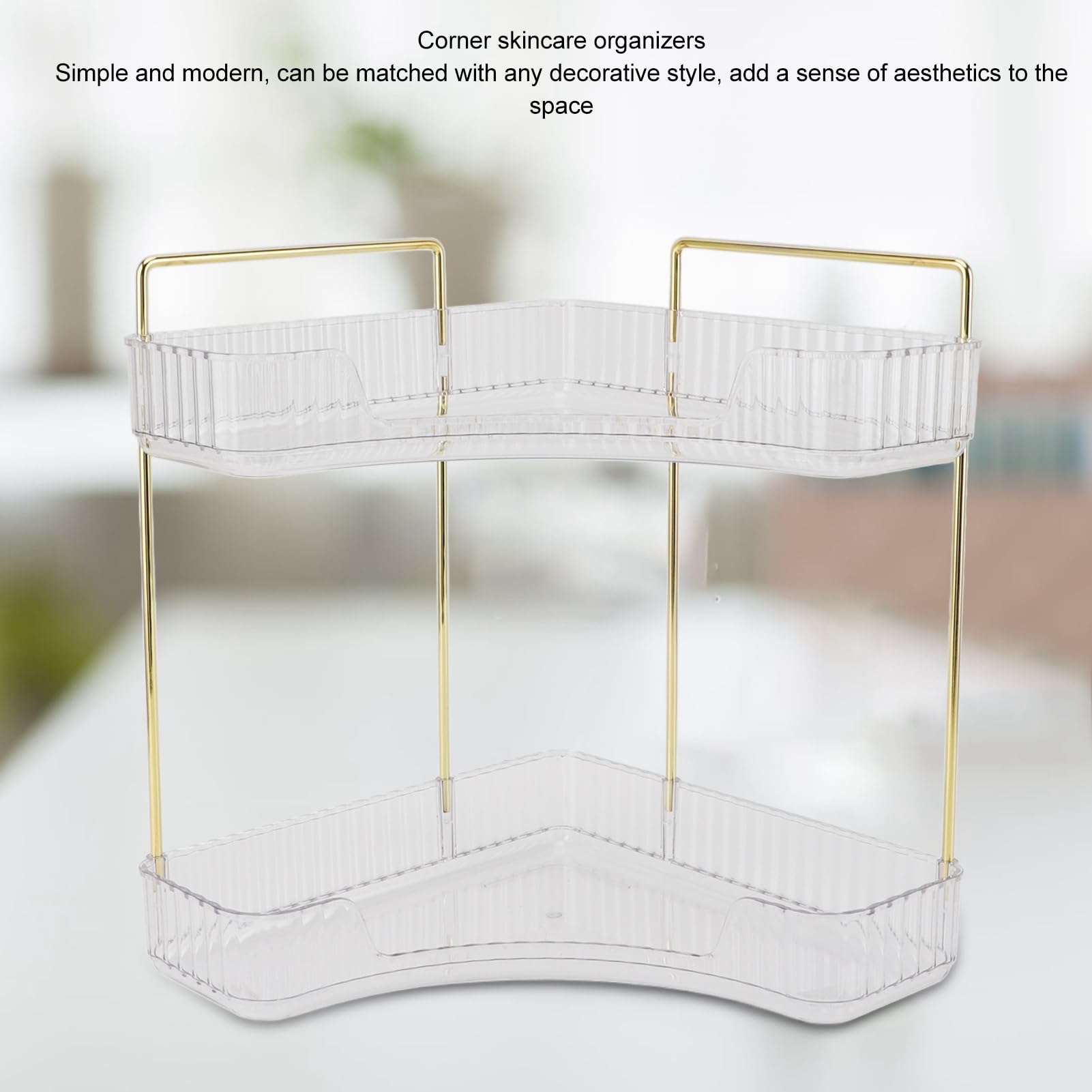 Forbena Organizer Angolare Per Bagno – 2 Ripiani, Piccolo, Bianco E Oro – Per Trucchi, Profumi E Cura Della Pelle - 2