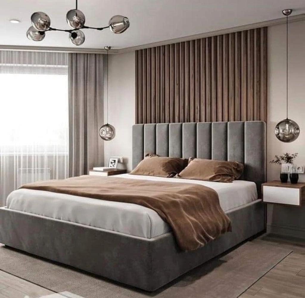 R2R Furniture Trading LLC Piano Design King Size Faux Leather Panel Headboard Bed with Hydraulic Storage And Mattress- (180x200cm)