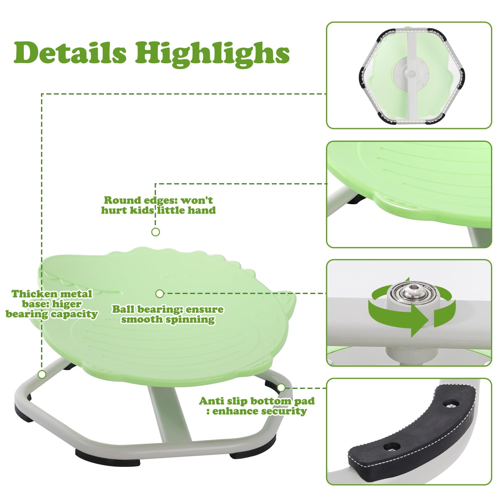 Silla Giratoria Sensorial Para Niños,Equilibrio de 360°,con Mango de Seguridad y Base Metálica Antideslizante,para Coordinación y Equilibrio,Silla Sensorial con Autismo y TDAH Juguete Sensorial(Verde)