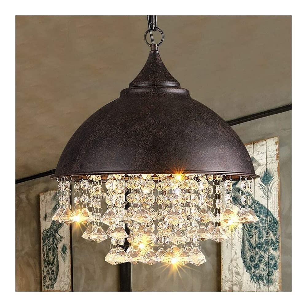 Chandelier Light Retro Industrial Crystal Chandelier Dome Bowl Shape Metal Pendant Light Adjustable Rustic Farmhouse Barn Hanging Ceiling Light Fixture for Living Room Bedroom Kitchen Island Bar Hangi
