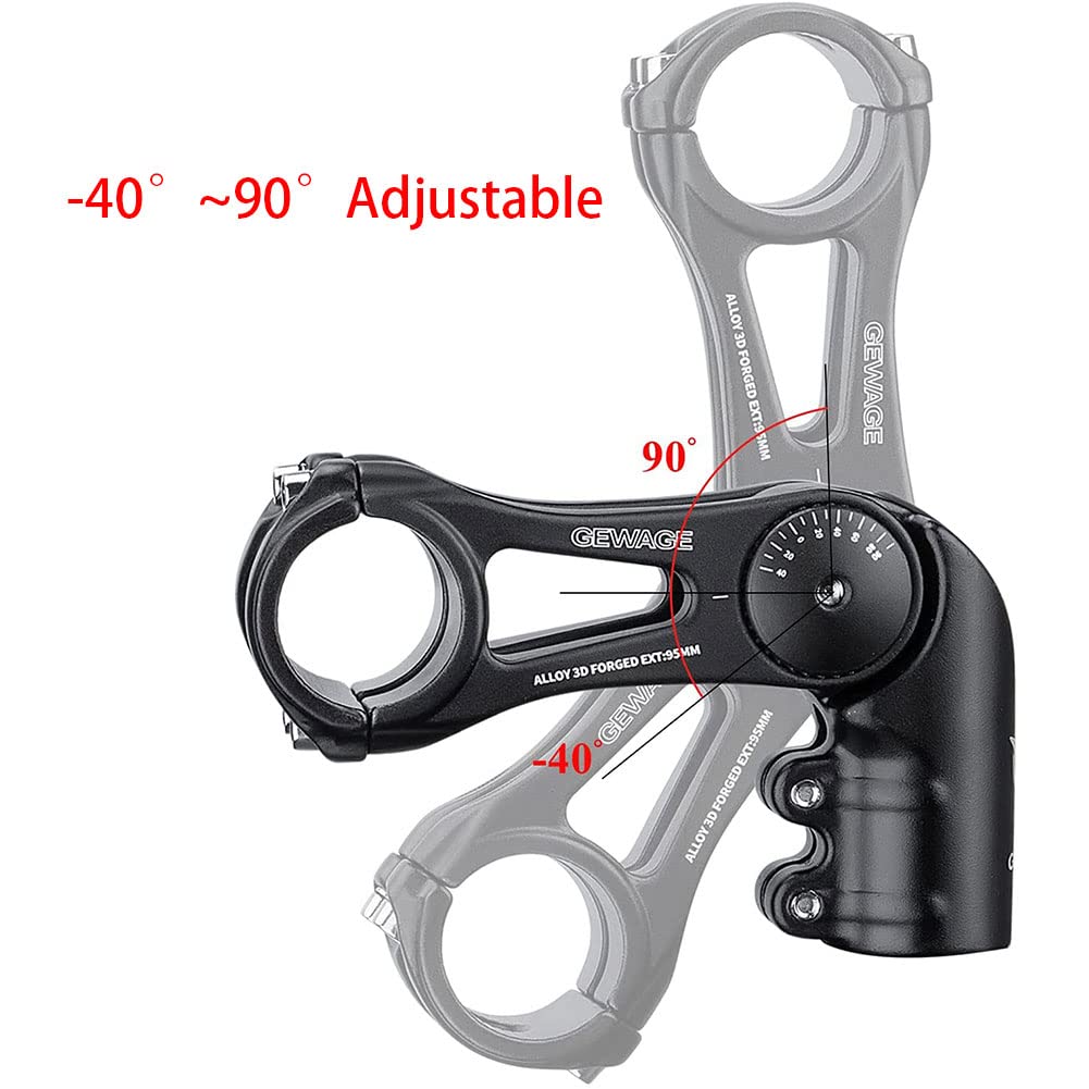GEWAGE Attacco regolabile per mountain bike / bici da corsa/BMX – Rialzo manubrio (da -130° a +90°), 75/95/130mm, compatibile 31,8 mm, lega di alluminio 3D forgiata, ideale per sport e passeggiate