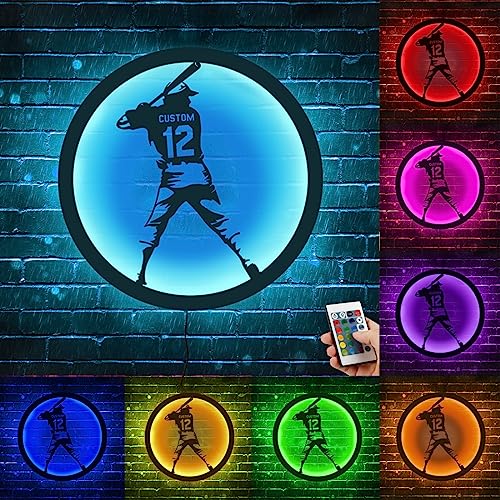 Insegna al neon personalizzata con nome di baseball, luci a LED con nome personalizzato per decorazione da parete, soggiorno, camera da letto, compleanno per giocatore di baseball