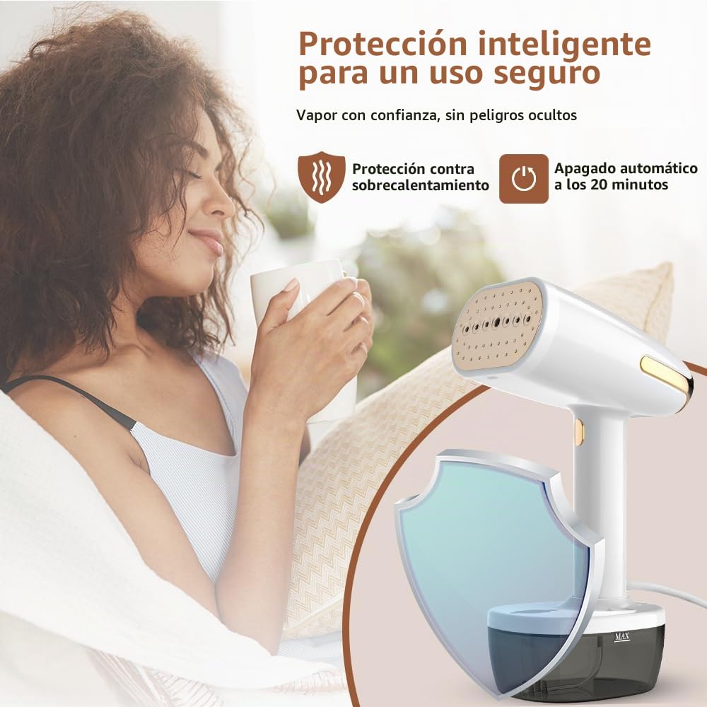 Plancha Vertical Vapor 1800W, 350ml Plancha Vapor Cepillo de Vapor, 30g/min Removedor De Arrugas de Planchado al Vapo, Plancha de Viaje para Hogar, Oficina, Viajes, Blanco
