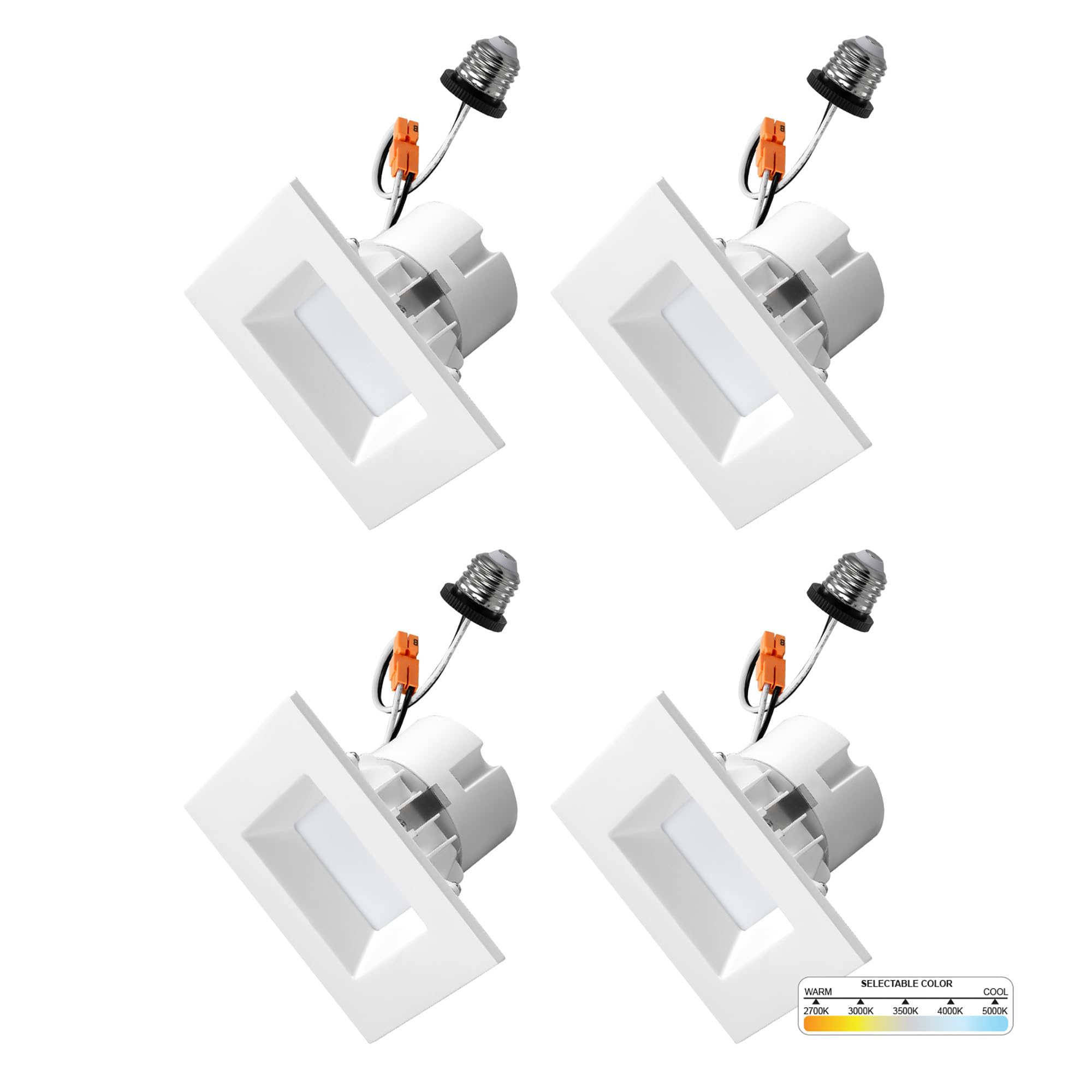 NUWATT 4 Pack, 4 Inch Retrofit LED Square Recessed Lighting, 5CCT 2700K/3000K/3500K/4000K/5000K Selectable, 750 Lumens 11W, Dimmable Ceiling Light,