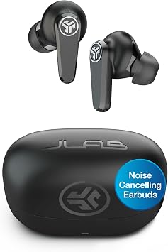 JLab Go Pods ANC Earbuds - Hybrid Active Noise Cancelling Bluetooth Earphones, 26+ Hr Playtime Wireless In Ear Buds, IP55 Sweat-Resistant, Custom Sound via App, Multipoint & Clear Calls, Black