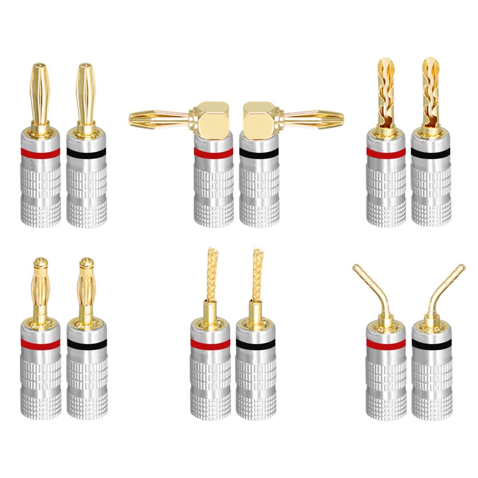 Złącza bananowe do głośników kątowych 2/6 sztuk, pozłacane 24-karatowe złącze głośnika audio 4 mm (2 szt., pin)