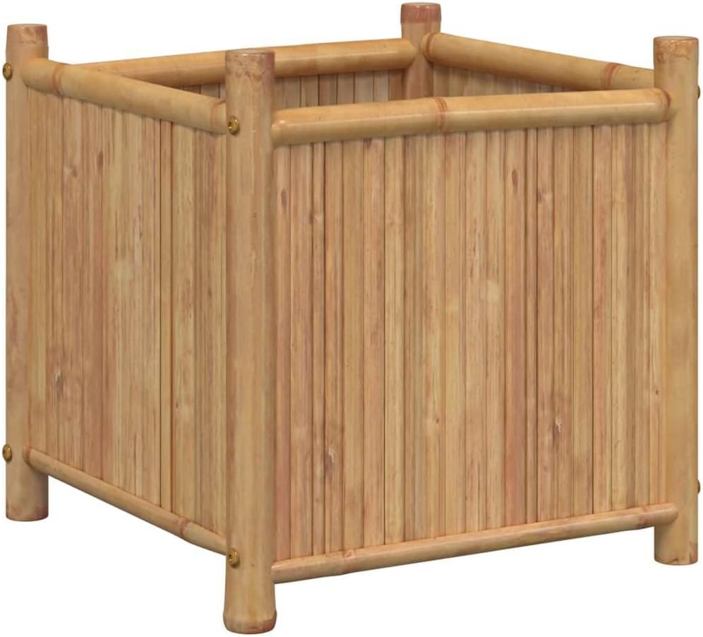 vidaXL Bamboo Raised Planter Box - Large Garden Flower Pot/Plant Stand - Outdoor Balcony Decor, Brown, 19.7"x19.7"x19.7"