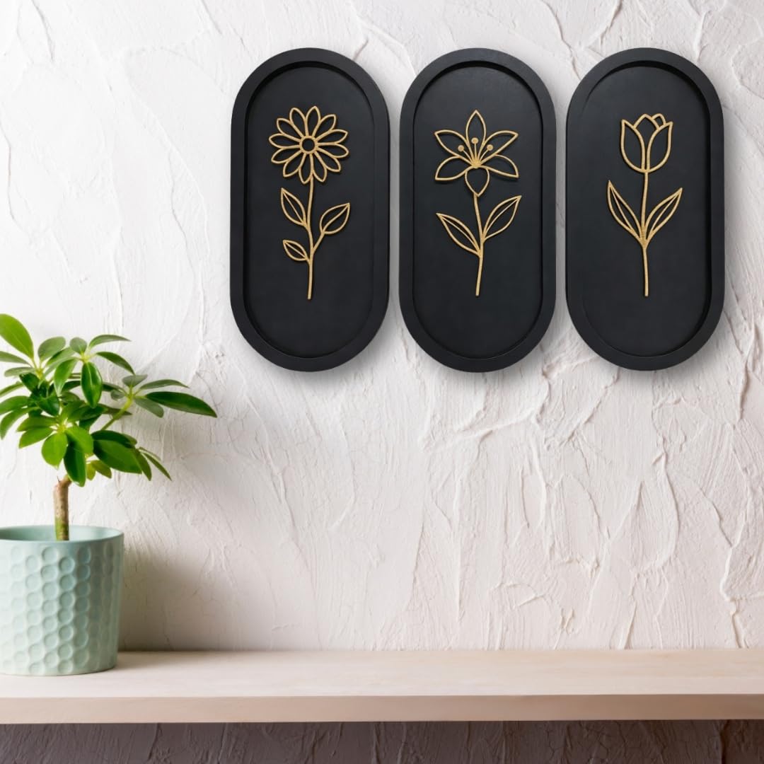 STASH HOUSE 3-Piece elegant Home Decoration Panels | Contemporary Wall Hanging Frames Wooden Floral Wall Art Set | Modern Wall Décor for Living Room, Bedroom & Office (ST1-Oval)-image-25