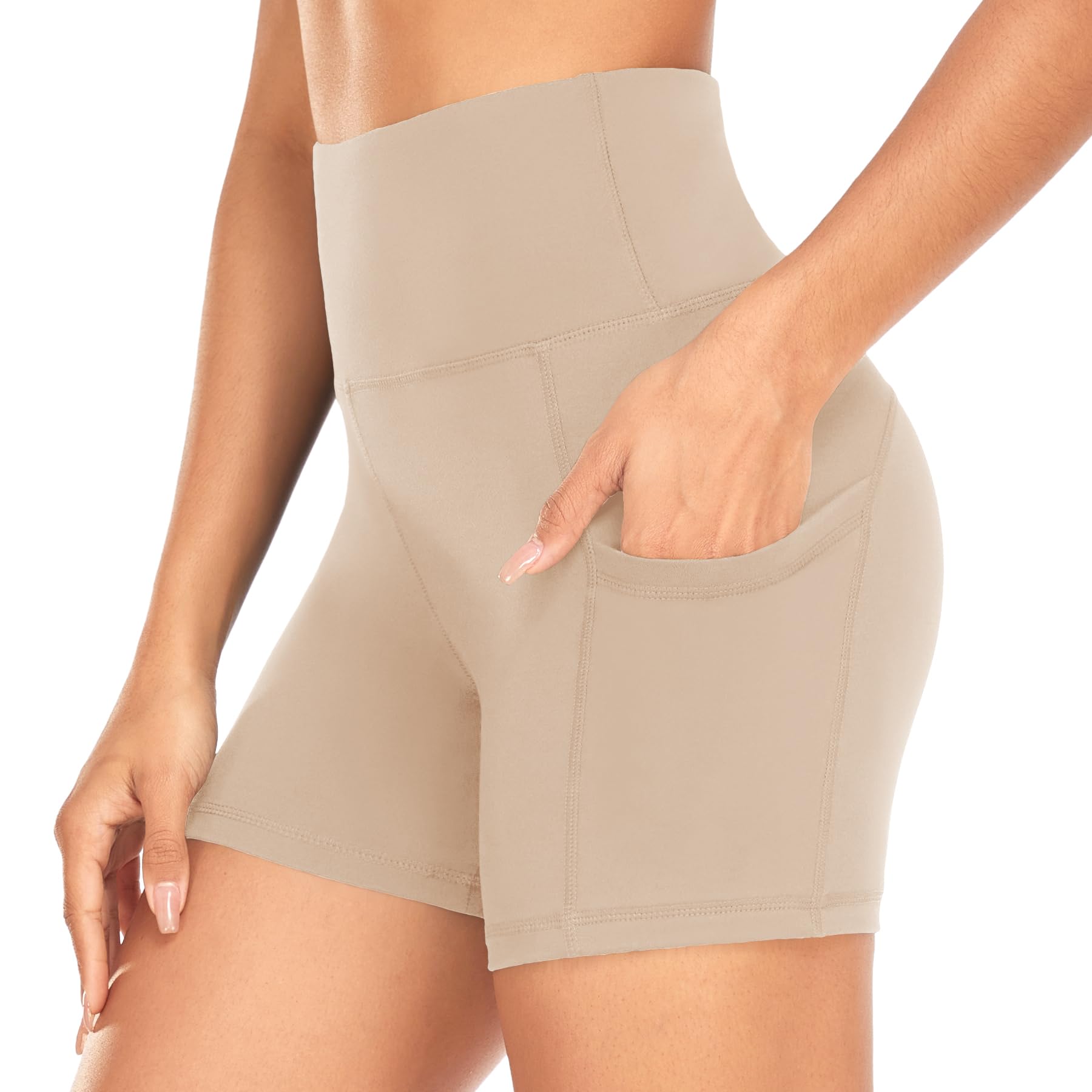 FULLSOFTWomen's 5" High Waist Biker Shorts-Workout Yoga Running Gym Spandex Tummy Control Shorts Side Pockets