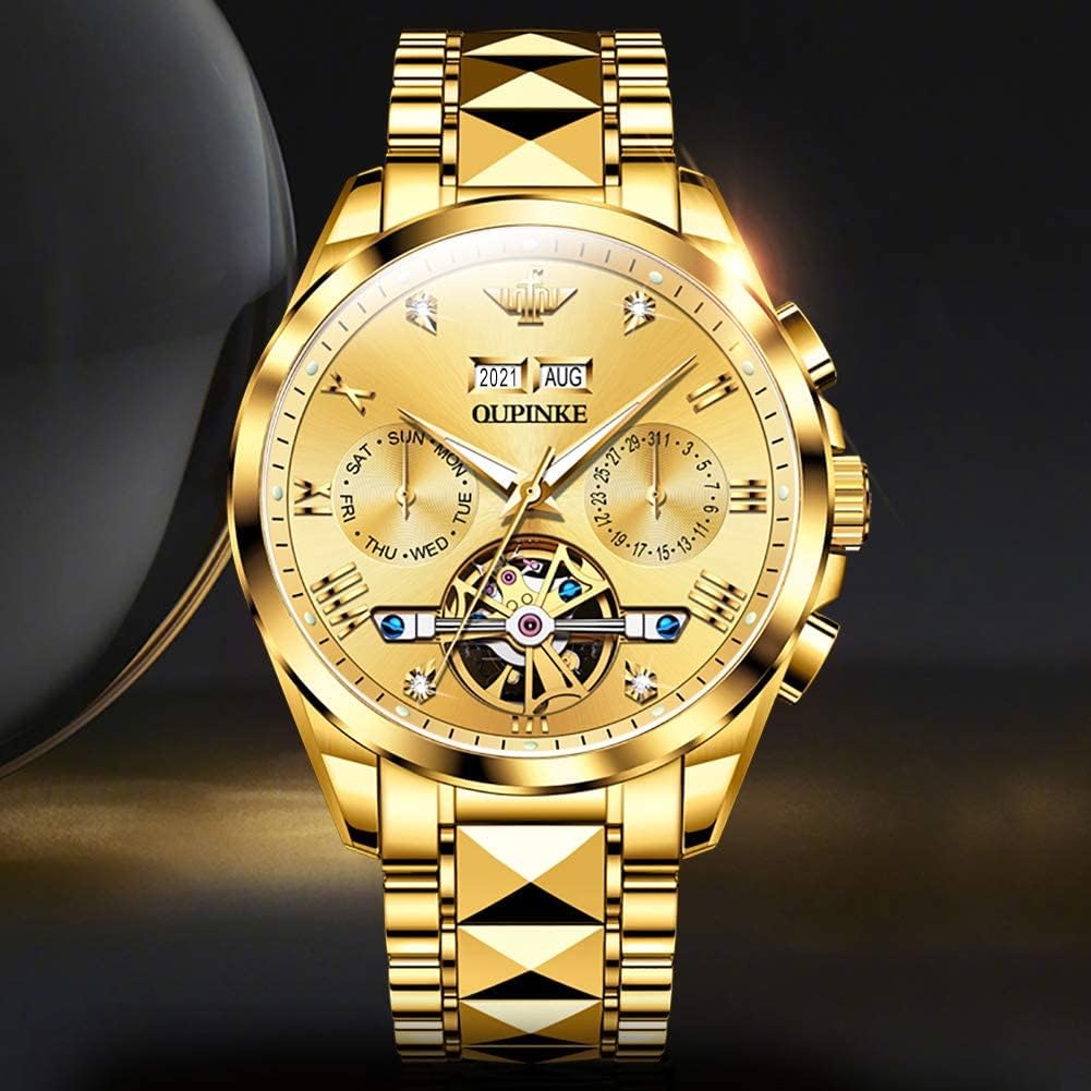 OUPINKE Mens Automatic Watch Diamond Skeleton Mechanical Self Winding Luxury Dress Wrist Watch Sapphire Crystal Tungsten - Image 7