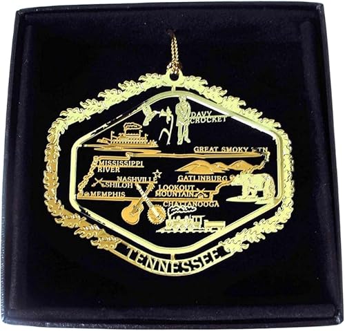 Caja de regalo de cuero sintético negro con adorno de latón del estado de Tennessee