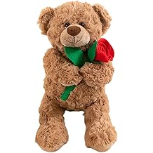 Teddy Bear Stuffed Animal with Rose, Soft Teddy Bear Plush Toys, Birthday Xmas Gifts for Kids Boys Girls (Brown with Rose)
