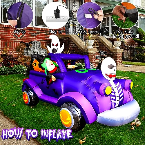 8FT Halloween Inflatable Witch Driving Car with Skull, Pumpkin and Ghost, LED Blow Up Lighted Decor Yard Decoration Indoor Outdoor Christmas Halloween Belowups Holiday Art Decor Decorations 8FT Halloween Inflatable Witch Driving Car with Skull, Pumpkin and Ghost, LED Blow Up Lighted Decor Yard Decoration Indoor Outdoor Christmas Halloween Belowups Holiday Art Decor Decorations