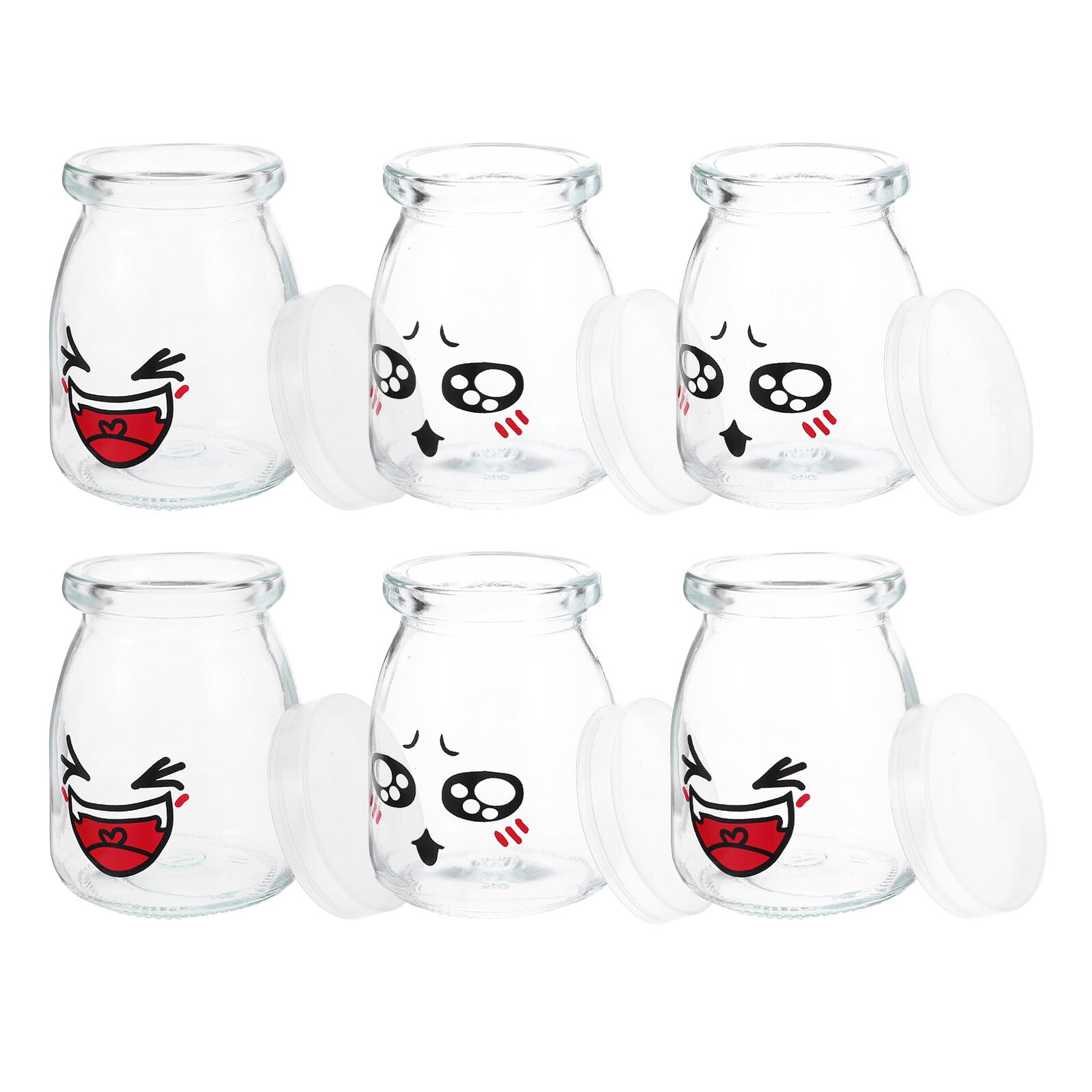 Veemoon Pots de Yaourt en Verre 150ml, Lot de 6, Forme Bocal