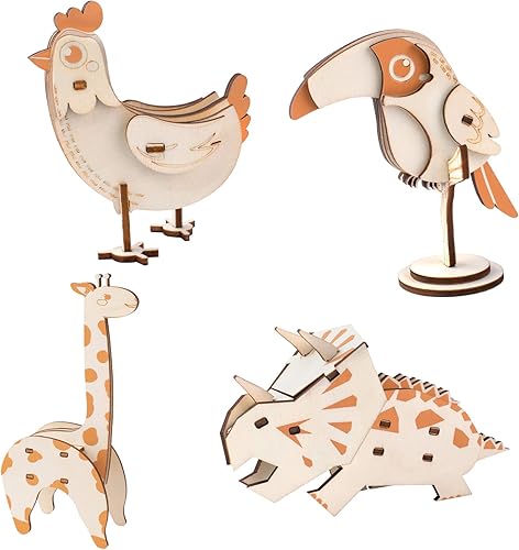 IFIYOOY Rompecabezas de madera pequeños 3D para niños y adultos kit de construcción de madera incluyendo jirafa tucán polea y triceratops  Juguete