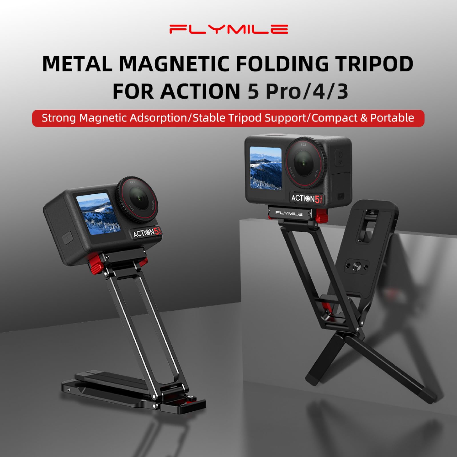 Magnetyczny klips montażowy z hakiem wspinaczkowym do aparatu DJI Osmo Action 5 Pro/4/3 Statyw szybkiego zwalniania, wielofunkcyjny uchwyt przedłużający z gwintem śrubowym 10 cm i mocowaniem