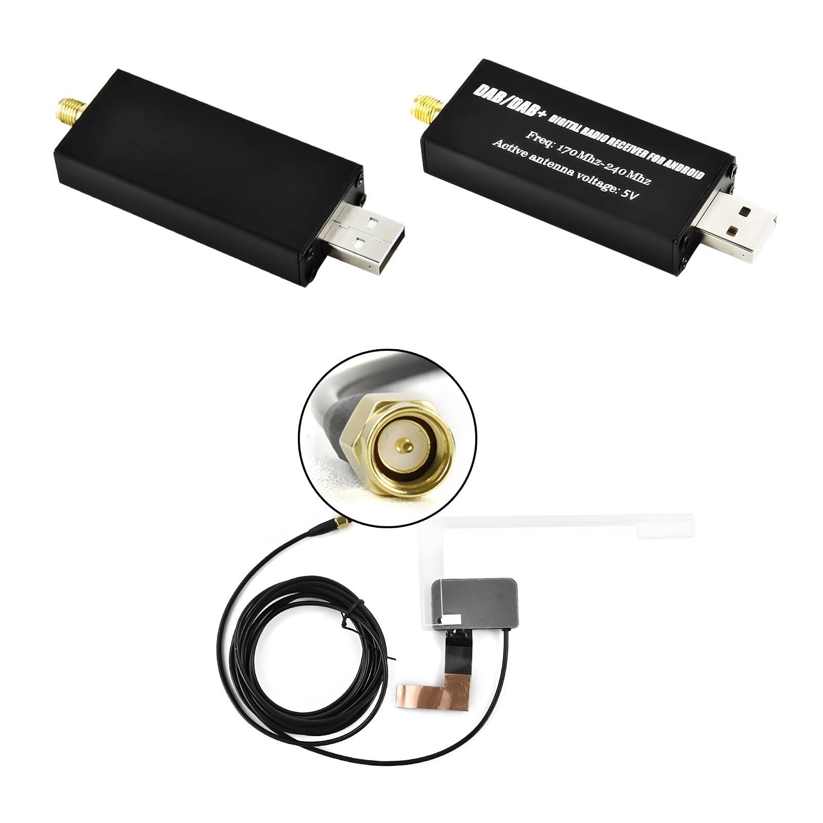 Inefala DAB/DAB+ Antenne per Autoradio 1 Din Stereo 2 Din, Digital Audio Broadcasting per Android Radio con Antenna SMA e USB 2.0
