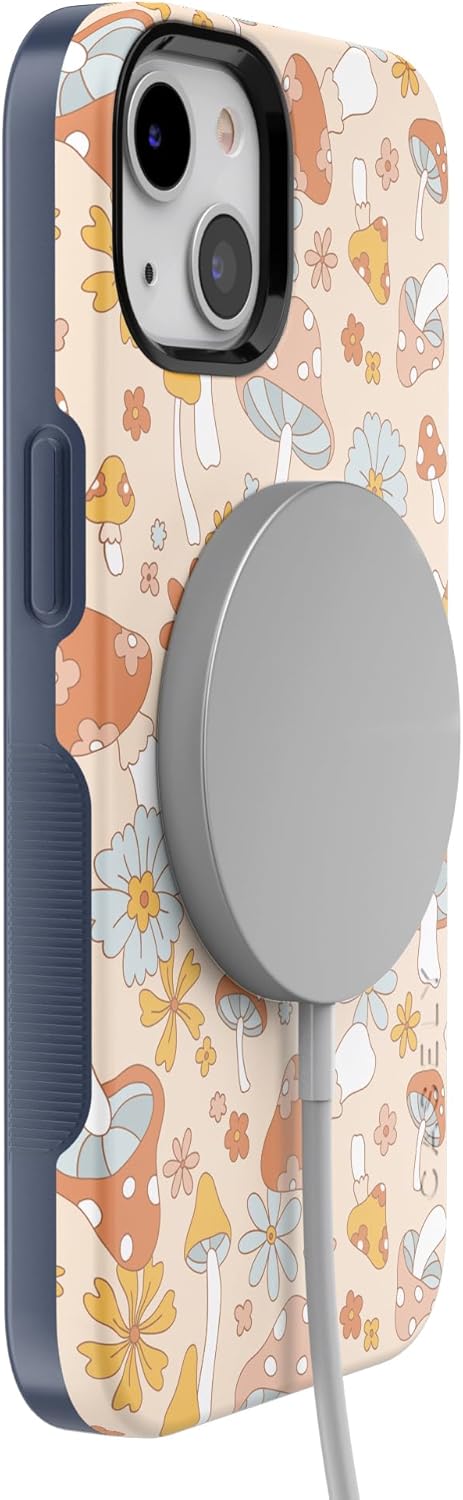 Casely iPhone 14 Case | Mushroom Magic | Retro Floral | Bold Protective Design | Compatible with MagSafe