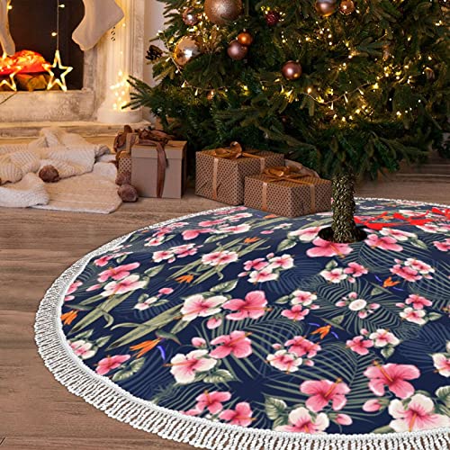 Floral Fringe Edge Christmas Tree Thickened Apron, Holiday Decorative Tree Skirt #TOP7