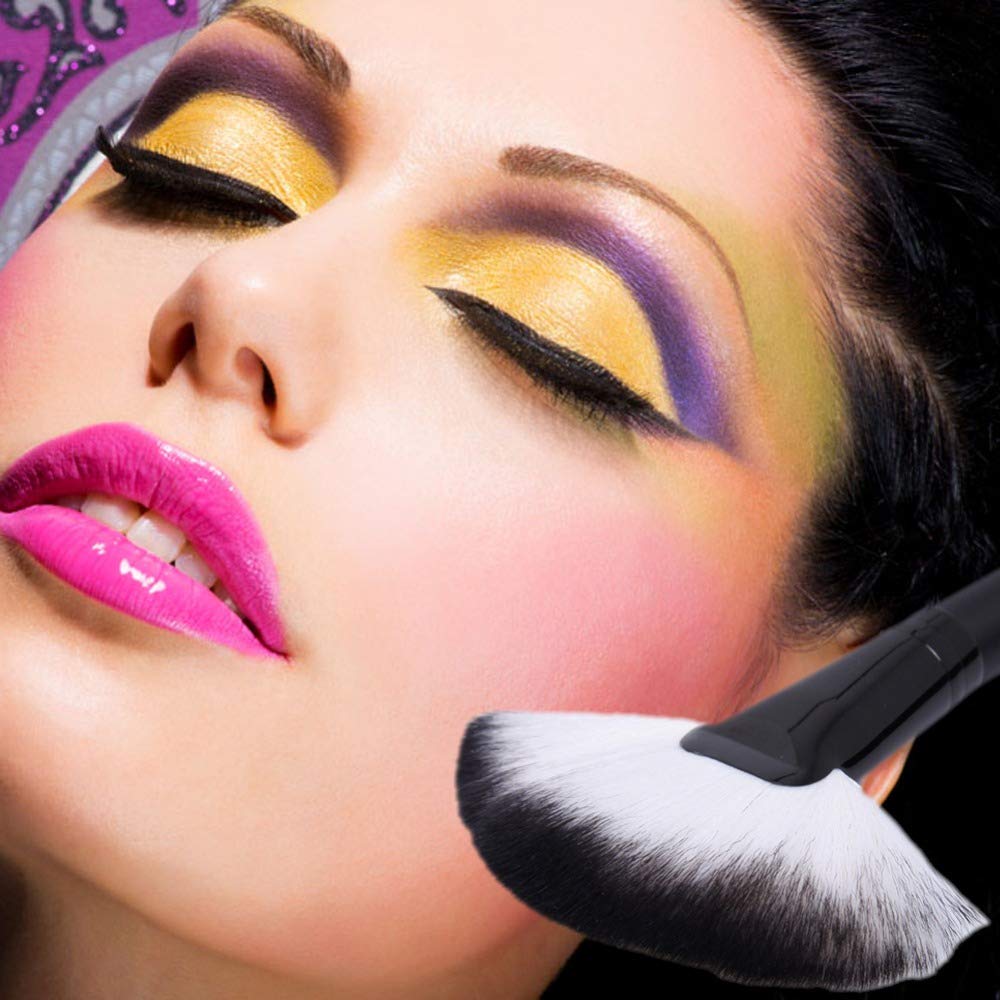 U-K Large Slim Fan Makeup Brush Blending Highlighter Face Contour Powder Brush New Released Useful and Nice : Beauty & Personal Care