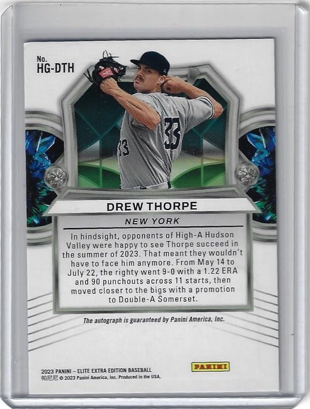 Drew Thorpe Autographed Hidden Gems Collectible Baseball Card - 2023 Panini Elite Extra Edition Baseball Card #HG-DTH (Yankees)