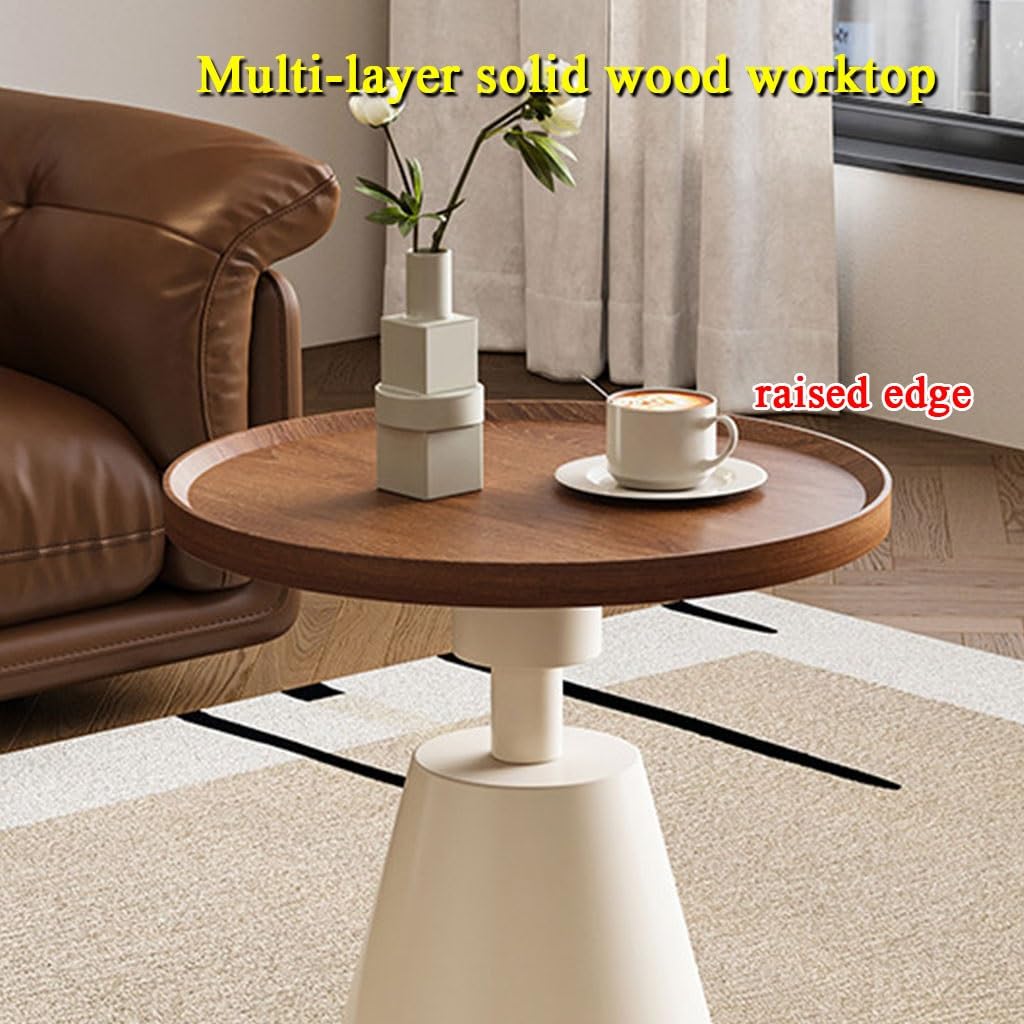 Mały Stolik Do Salonu, Ozdobny Stolik Na Nóżkach Do Ustawienia W Rogu, Okrągła Drewniana Taca Pod Telewizor, Mała Szafka Nocna Sypialni(White,50cm)