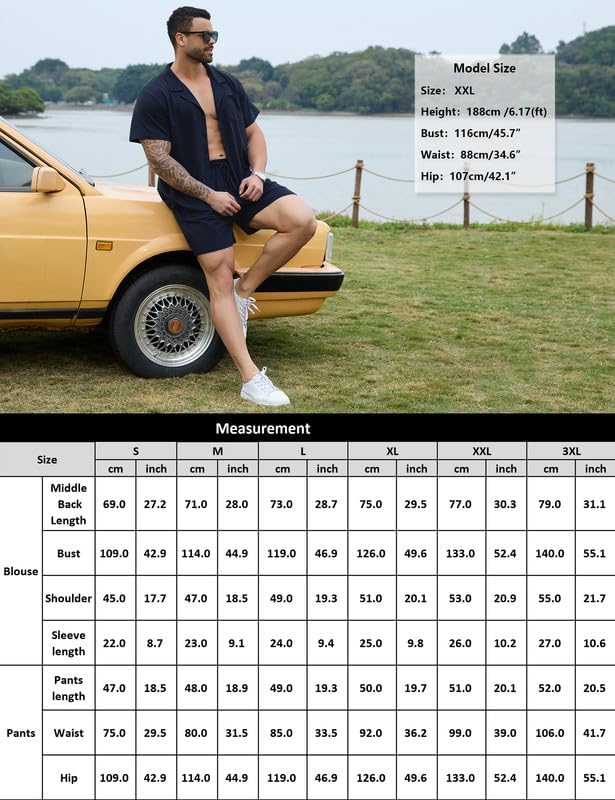 Marvmys Men Pajama Set Cotton Sleepwear Short Sleeve Button Down Pajamas Loungewear 2 Piece Pj Set with Pockets S-2XL - Image 6