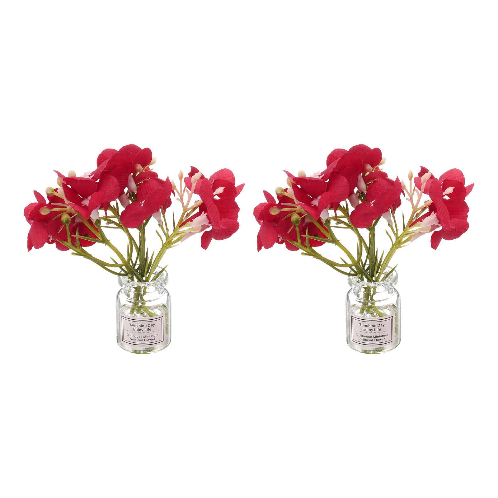 CoCud Mini Flowers Dollhouse in Vase, Silk Plastic Miniature Dollhouse Accessories with Tiny Flower Red - (Applications: for 1:12 1:8 or 1:6 Scale Fairy Micro House) 2-Pieces