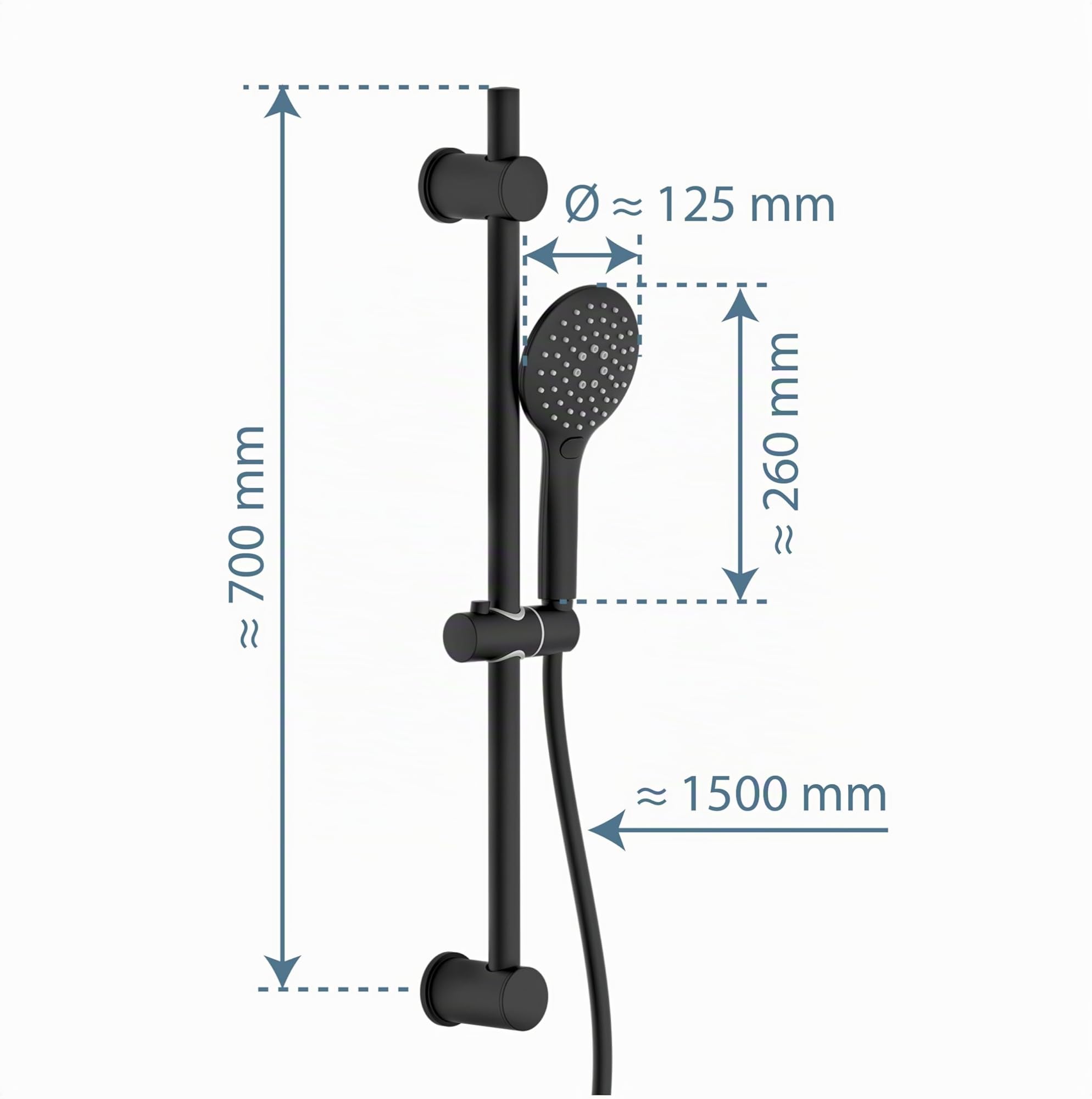 SCHÜTTE RAVEN - Asta doccia e doccetta con soffione regolabile in 3 posizioni, set doccia con colonna doccia, pannello doccia a pioggia con tubo flessibile, colore: Nero