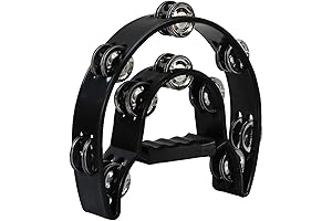 Tambourine Double Row Hand Held Percussion Tambourine with Metal Jingles for KTV Party (Black)