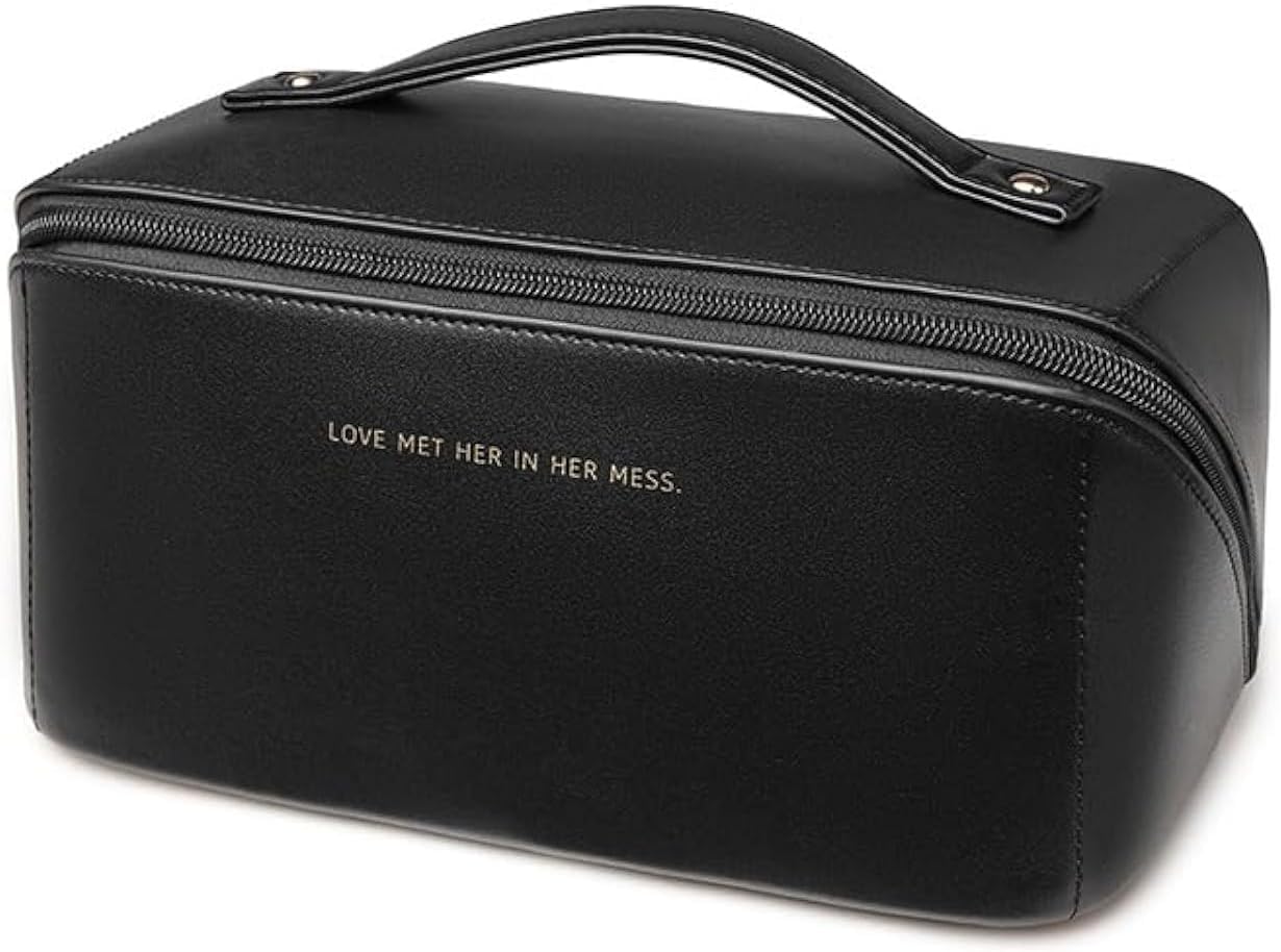 Portable PU Leather Cosmetic & Toiletry Bag | Durable Travel Organizer with Smooth Zipper Design Leather Travel Toiletry Bag for Men & Women (Travel Organizer Bag Black)-image-46