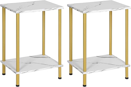 HOOBRO Juego de 2 mesas auxiliares pequeñas, mesita de noche con estantes de almacenamiento de 2 capas, mesa de sofá para espacios pequeños, sala de