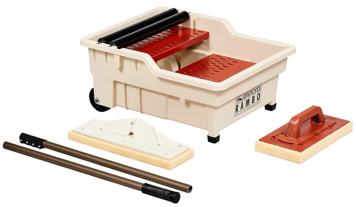 Vasca Lava Pezzi Per Officina Vaschetta Lavaggio 'Pulirapid' Con Ruote - 3 Rulli In Acciaio, Griglia E Frattone | Plastica Antiurto Vaschetta Lavaggio Con Frattazzo