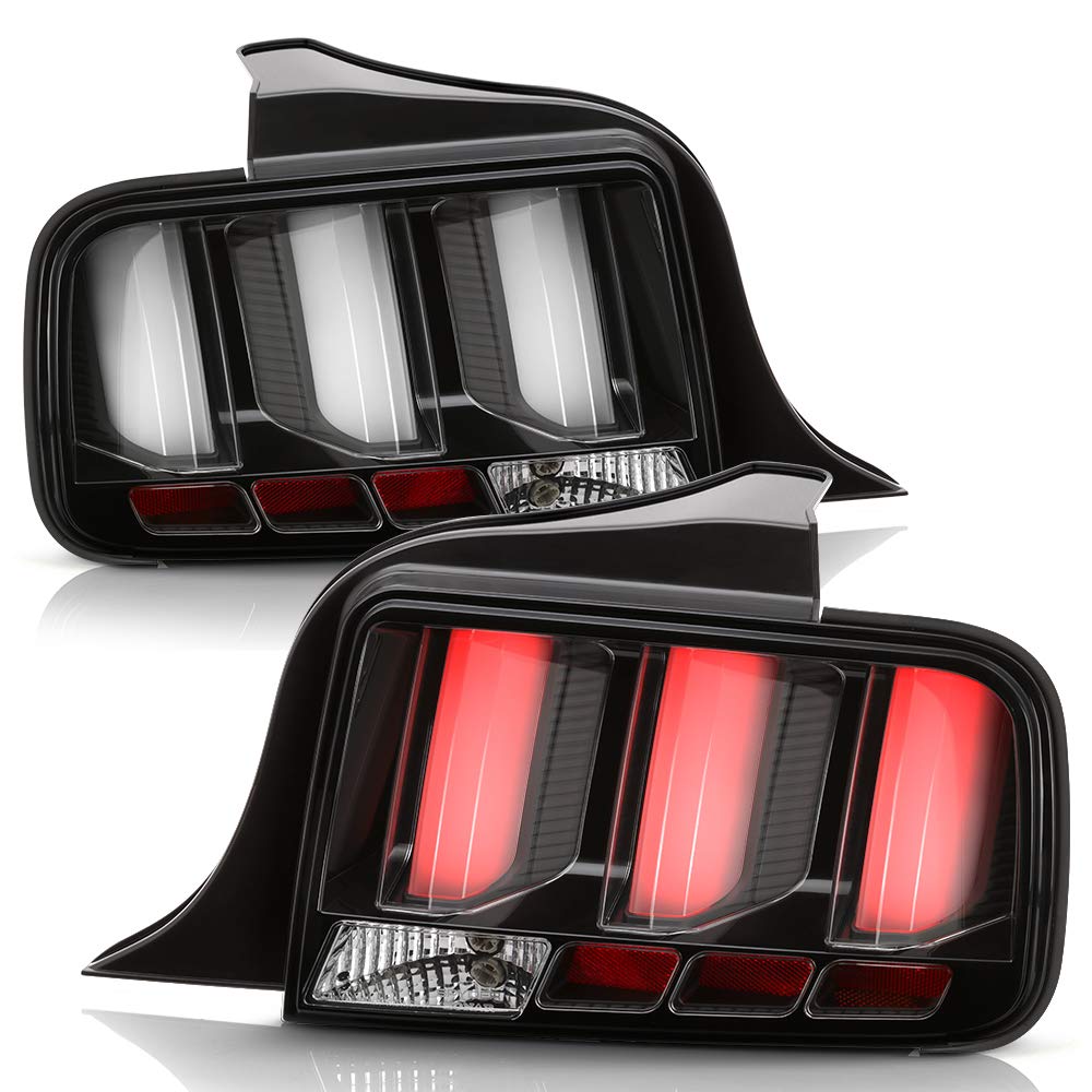 ACANII -For 2005-2009 Ford Mustang Black Housing LED Tube Sequential Signal Tail Lights Brake Lamps Assembly Left+Right