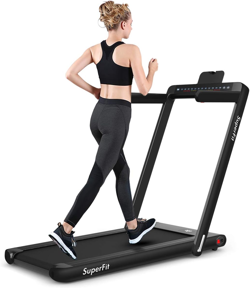 GYMAX Walking Pad, 2.25HP Dual Display Foldable Treadmill for Home with Remote/Smart App Control, Portable Compact Treadmill for Office Under Desk, Folding Running Machine for Small Spaces