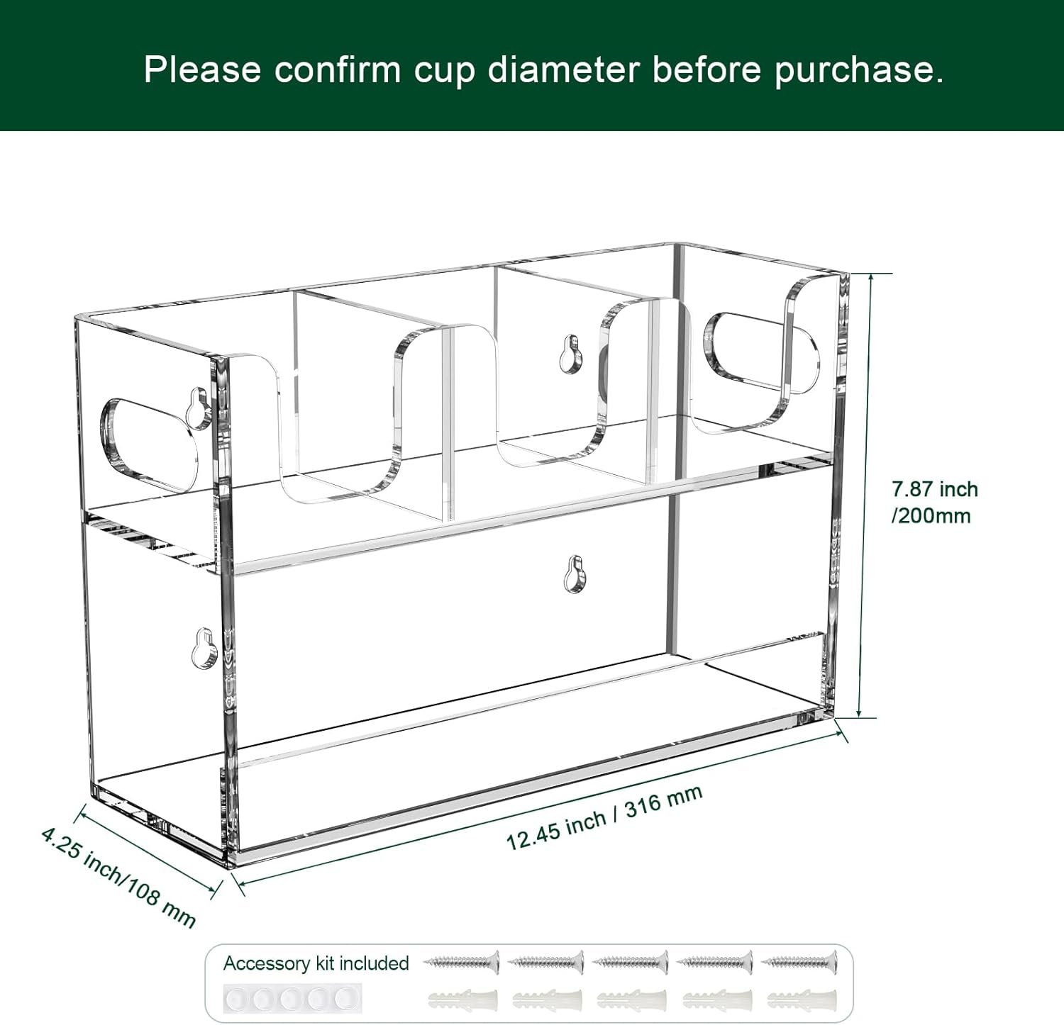 Disposable Coffee Cup Dispenser with Handles, 2-Tier 4 Compartments Clear Acrylic Paper Cup and Lid Storage Organizer for Coffee Bar Kitchen Accessories Restaurant Breakroom Party Supplies