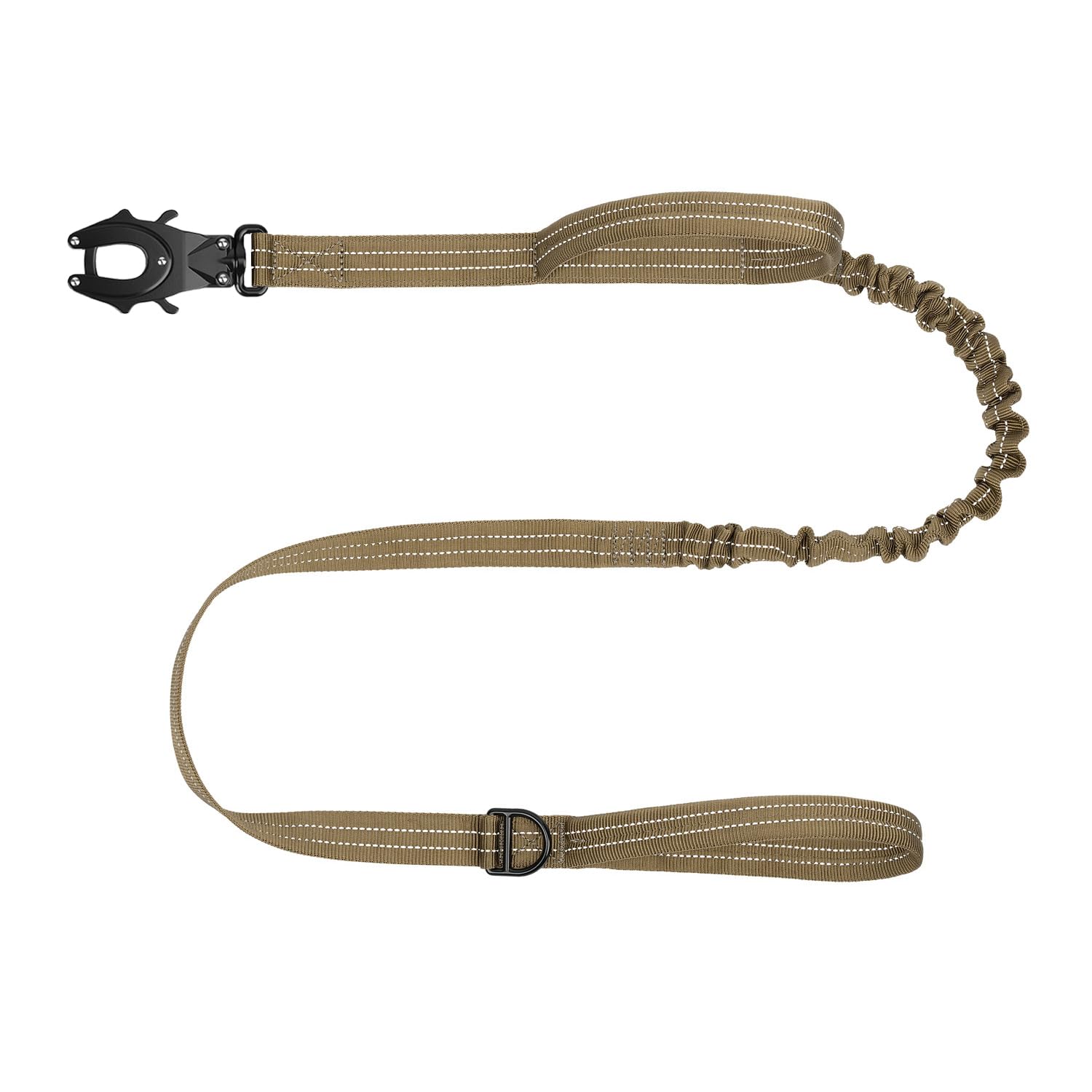 ICEFANGTactical Dog Leash,K9 Training Walking Bungee Lead with 2 Control Handle,Heavy Duty Quick Release Metal Clasp,Hands Free D-Ring for Medium Large Dogs (4ft,Reflective Brown)
