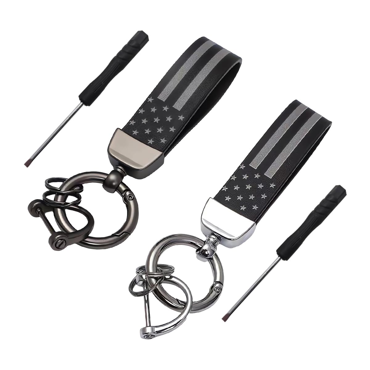 povtiipovtii 2 PCS American Flag Car Keychain, Auto Keychain with Zinc Alloy Ring, 360 Degree Rotatable Key Fob Holder, Car Accessories (Black)