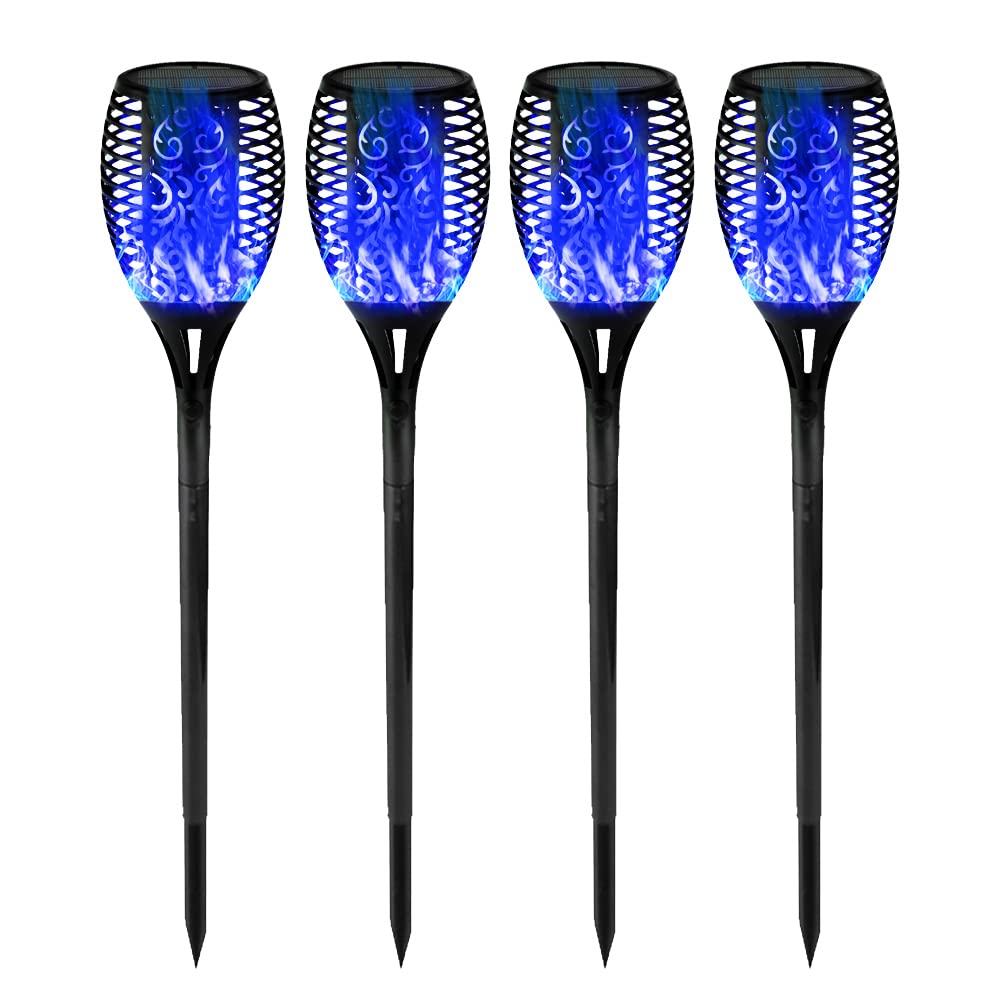 AAOTE 12LED Solar Lights Outdoor Garden, Solar Flame Torch Light Flickering Blue Light Waterproof Outdoor Garden Lawn Path Stake Decorative Night Light for Garden, Patio, Pathway, Yard