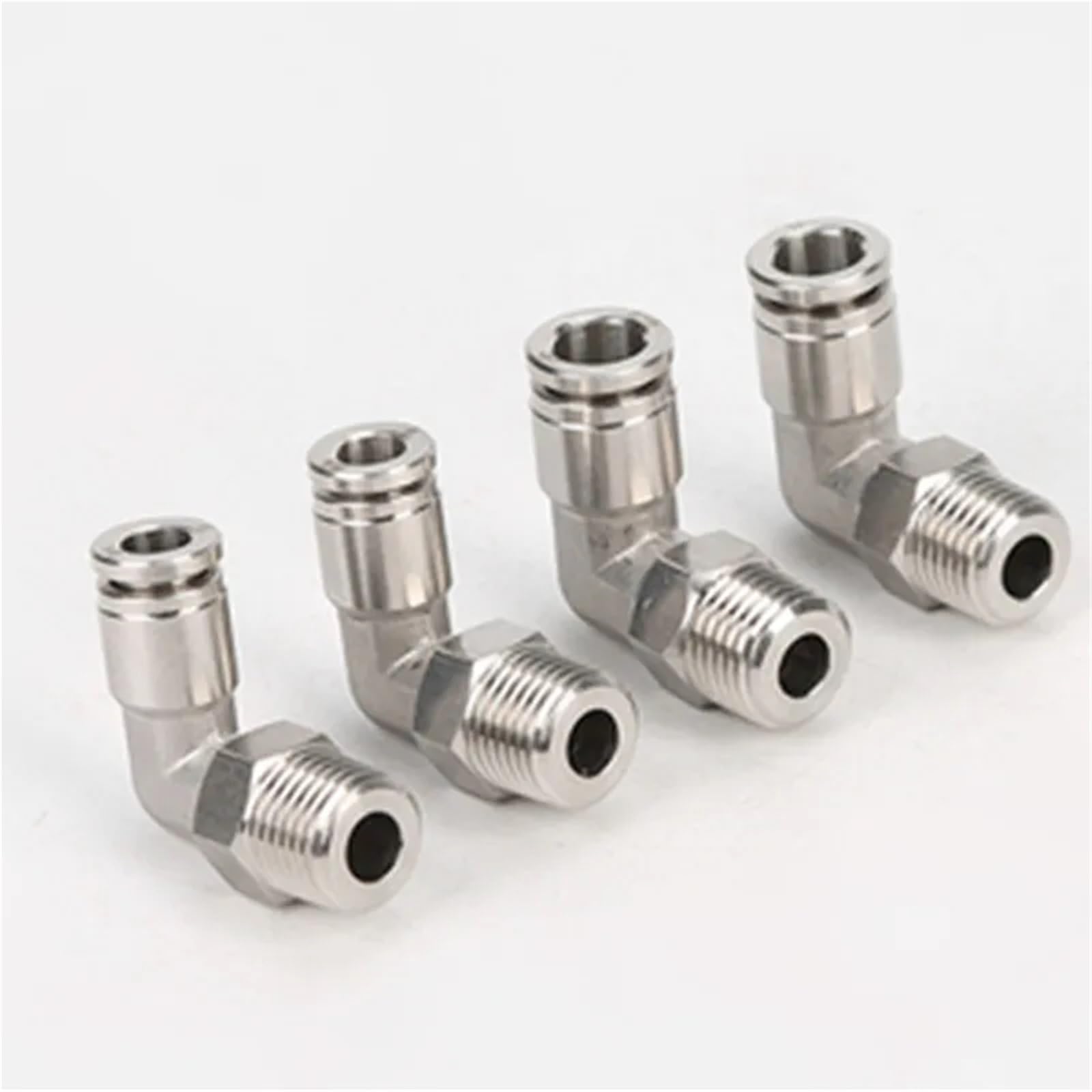 SERDAS PL4-02 PL Pneumatischer Edelstahlverbinder BSP4 mm-12 mm Schlauch, 1/8 Zoll, 1/4 Zoll, 3/8 Zoll, 1/2 Zoll Außengewinde, pneumatisches Rohr, Winkelverbindungsrohr (PL4-02), 4 Stück