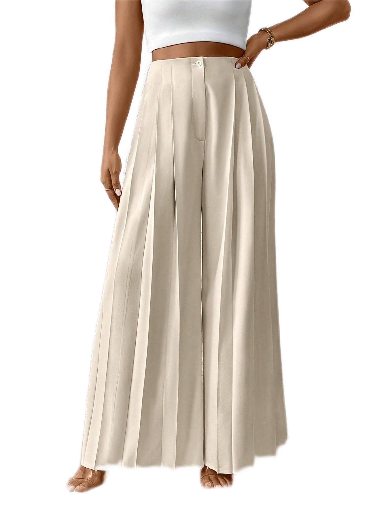 CRYBA Womens Pants High Waist Pleated Wide Leg Pants Pant for Women