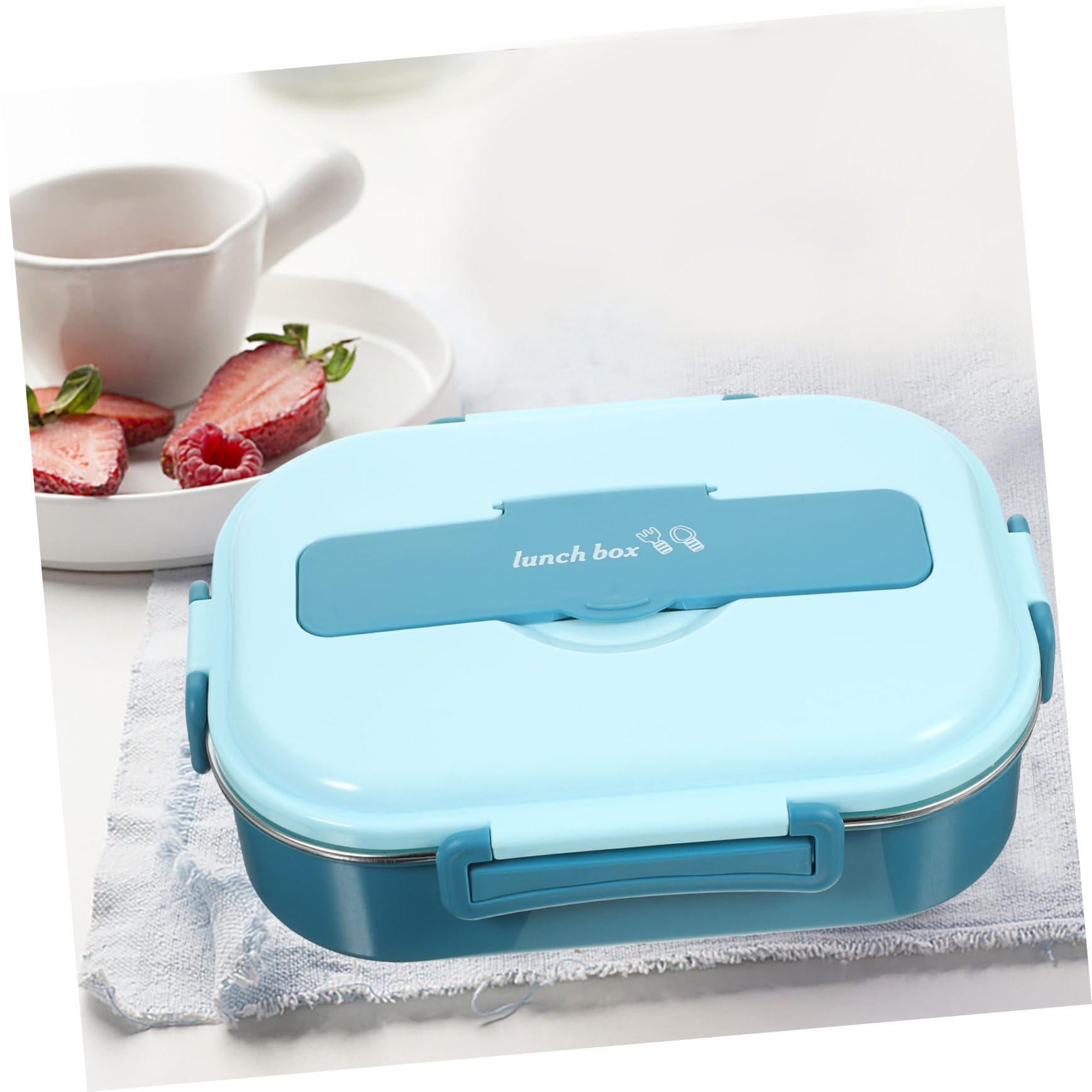 Boîte à Lunch Bento en Acier Inoxydable 1300ml 4 Compartiments | Bleu Pp Plastique, Étanche Anti-odeur, Présent Rentrée, École et Travail