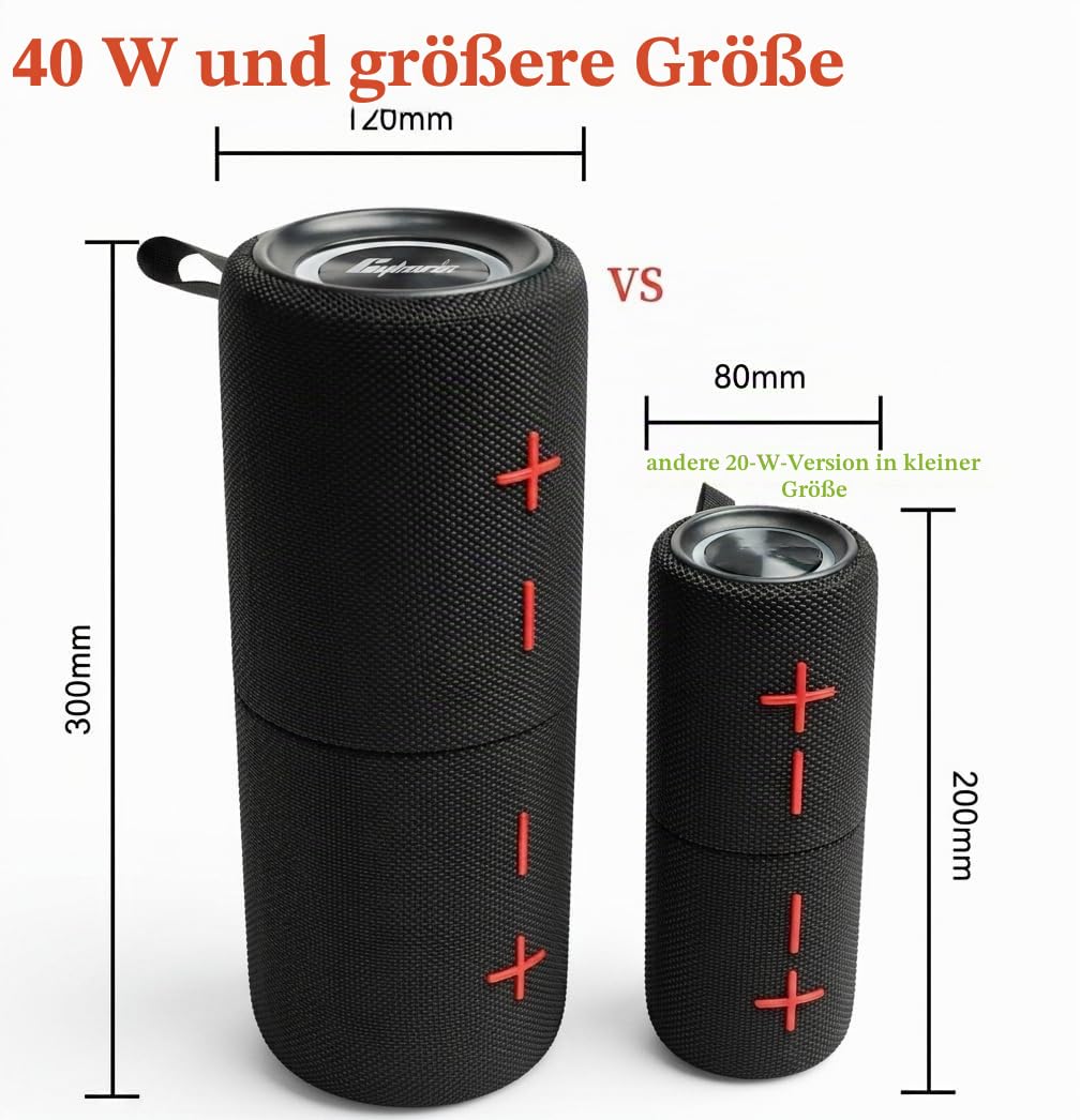 2 in 1 Magnetischer Dual Splittable Bluetooth Lautsprecher, 40W Tragbare Wireless Lautsprecher mit Deep Bass, IPX6 Wasserdicht, Bluetooth 5.3, 24H Spielzeit, 360° Stereo Sound für Zuhause, Outdoor