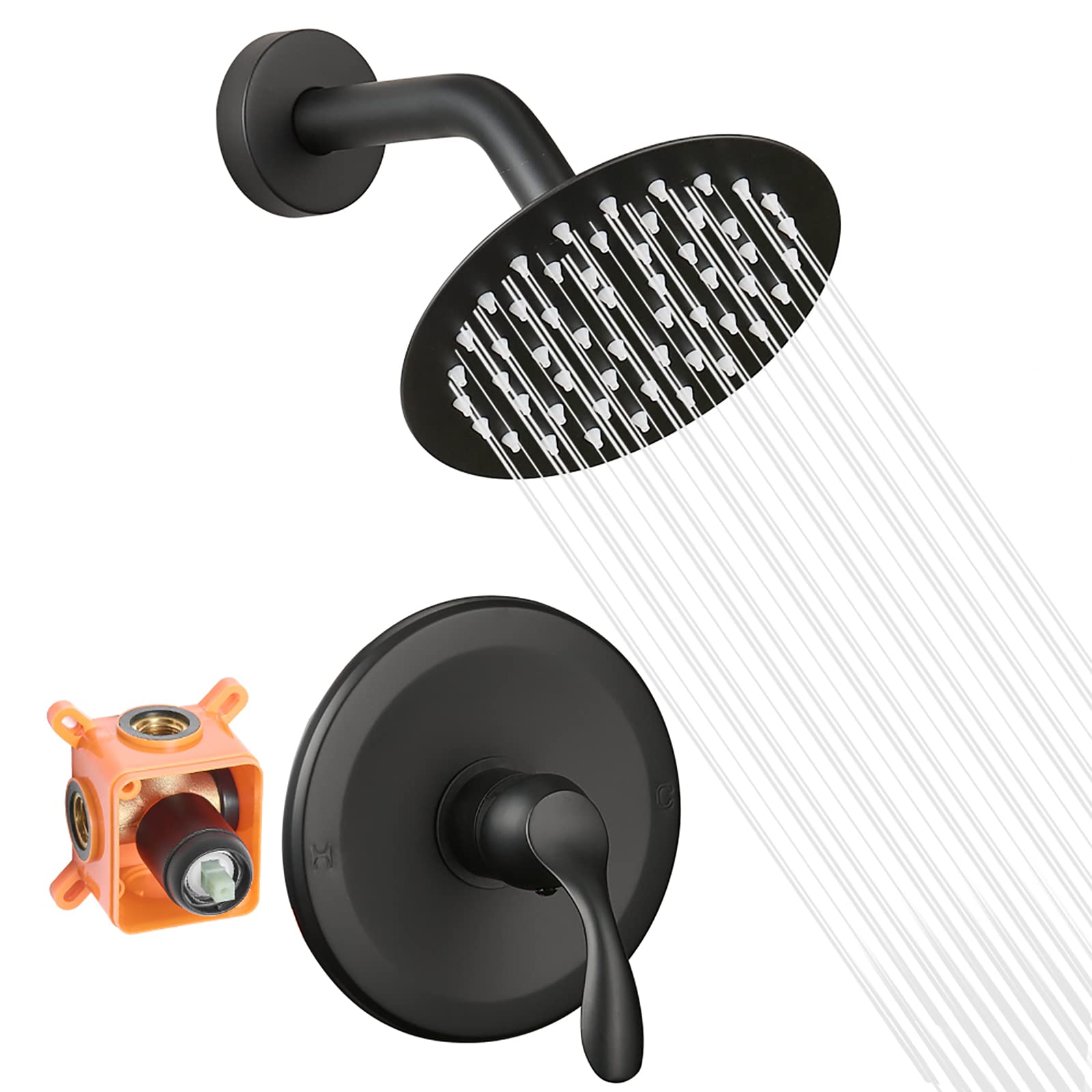 Buy Black Shower Head And Faucet Set Complete With Valve Shower Fixtures With 6 Inch High