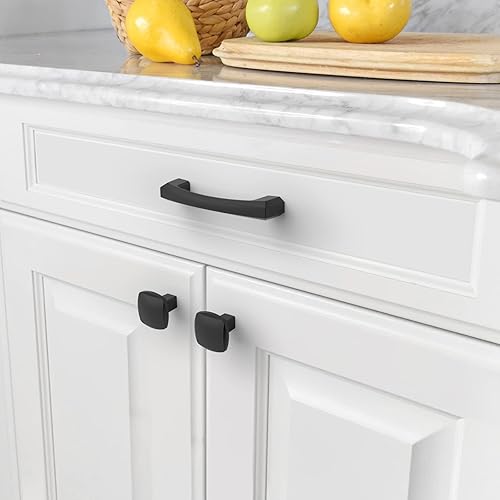 Miniatura 4 de Amerdeco Paquete de 10 tiradores de gabinete negro mate de 4 pulgadas (4.016 in) con agujeros centrales para gabinetes de cocina, manijas de cocina