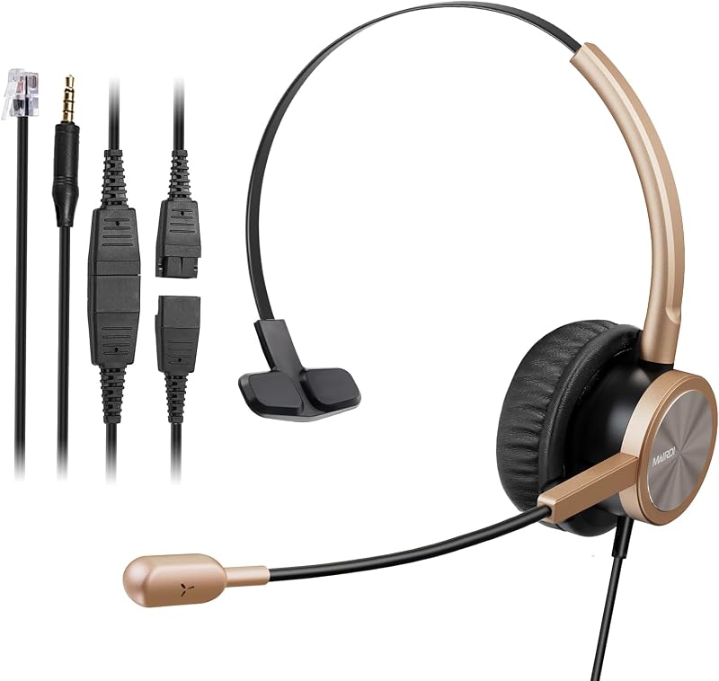 Auriculares telefónicos con RJ9 para Cisco Phone Call Center Auriculares con micrófono con cancelación de ruido con conector adicional de 3,5 mm para celulares