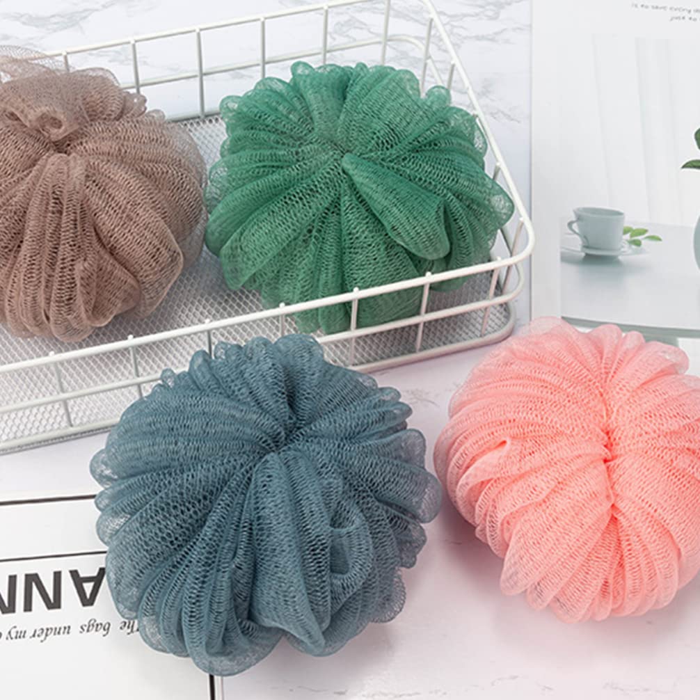 4 szt. Kąpiel pod prysznic Loofah pufa gąbka z siatki pufa piłka pod prysznic miękka kulka do szorowania ciała złuszczająca gąbka do kąpieli ręcznik do mycia ciała dla kobiet mężczyzn dziec